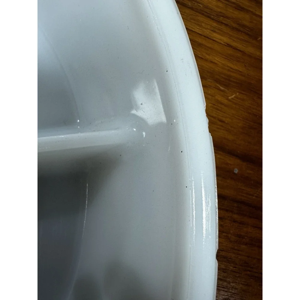 Vintage Glasbake Milk Glass Currier & Ives Divided Casserole Dish